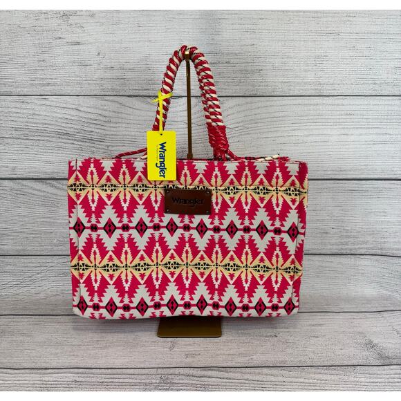 Wrangler Women's Pink Aztec Western Boho Oversized Zip Tote Bag - Picture 1 of 8
